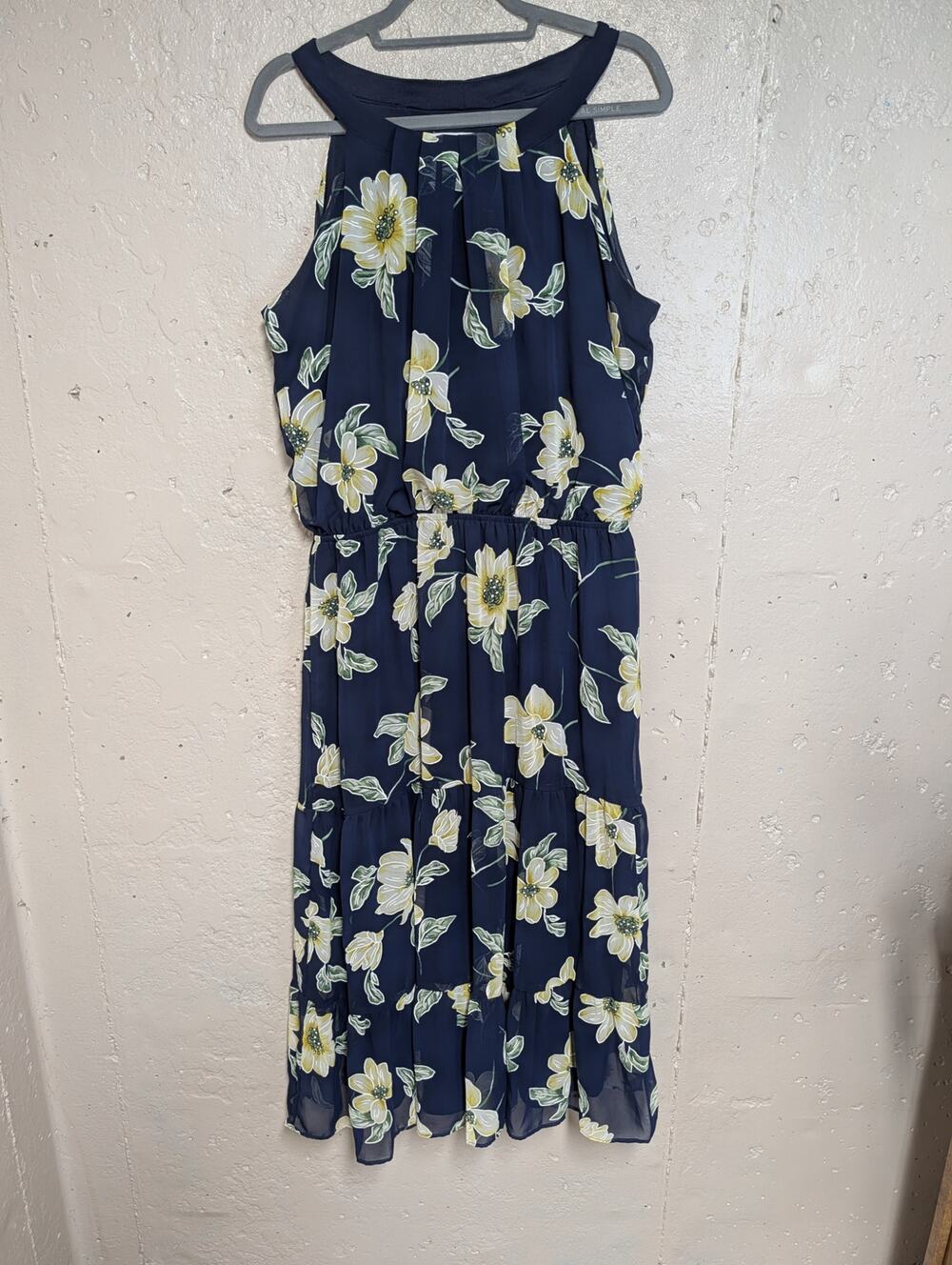 Robbie Bee Navy Floral Tiered Maxi Dress Halter Neck Size 16